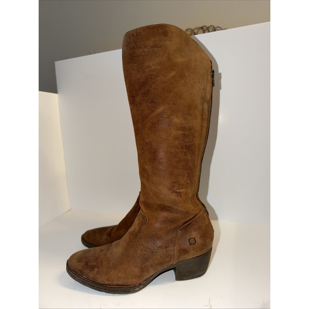 Born Bitsy Barnwood brown leather Knee Riding Boots Womens sz 10 Back Zip Boho